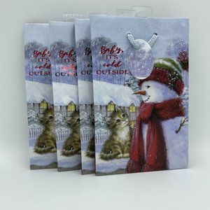 Lot of 4 Kohl's GIFT BAGS Holiday Winter Scene with Snowman and Kitten Small